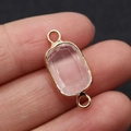 Ciondolo rettangolare sfaccettato in pietra rosa con cornice dorata e due anelli per gioielli - 10x24mm / Cristallo Trasparente