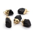 Irregular natural black tourmaline raw stone pendants with gold plated bail edges - Black Natural Stone (No. 1 Gold Loop)