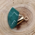 Green translucent natural stone fan pendant with golden metal cap for DIY jewelry - Aventurine (No. 11)