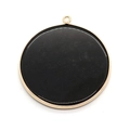 Black agate round stone pendant with gold metal frame for DIY jewelry necklace - Black Agate