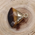 Tiger eye stone fan-shaped pendant with faceted finish and golden metal bail - Tiger's Eye