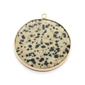 Polished round dalmatian jasper stone pendant with gold metal rim for DIY jewelry - Dalmatian Jasper