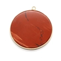 Red jasper stone round pendant 40mm with gold metal frame for DIY jewelry making - Red Jasper