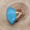 Fan-shaped blue turquoise stone pendant with golden metal loop for DIY jewelry making - Blue Turquoise