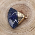 Fan-shaped Lapis Lazuli stone pendant with golden metal edging for DIY jewelry - Lapis Lazuli