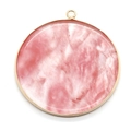 Pendentif rond en pierre marbrée rose avec bordure en métal doré pour collier DIY - Quartz Pastèque