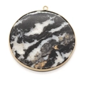 Natural black white agate stone round pendant 50mm gold frame for DIY jewelry making - Zebra Stone