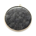 Deep grey natural stone round pendant with gold border and 50mm disc design - Flash Stone (Labradorite)