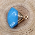 Sky blue fan-shaped stone pendant with gold metal trim and ring for DIY jewelry - Sky Blue Stone (No. 18)