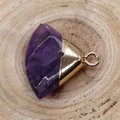 Purple fan-shaped natural stone pendant with gold-plated metal clasp for jewelry DIY - Purple Crystal