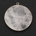 Pendentif rond en quartz blanc naturel avec bordure dorée et crochet en métal - Cristal blanc