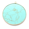 Turquoise pattern round pendant with gold plated metal rim and hanging loop - Blue Turquoise