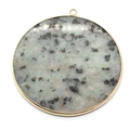 Round 50mm natural stone pendant with white and black spotted patterns and gold plating - Azurite