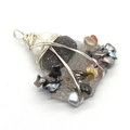 Handmade druzy pendant with white and baroque pearls featuring intricate silver wire wrap - Clear Crystal Cluster Style (No. 4)