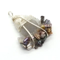 Handmade silver wire-wrapped natural crystal pendant with colorful baroque pearls - White Rhinestone Cluster Style (No. 5)