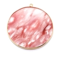 Pink marble-textured round stone pendant with elegant gold-plated rim for DIY jewelry - Watermelon Quartz