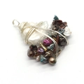 Handcrafted silver wire-wrapped pendant with multi-colored natural freshwater pearls - White Artificial Pearl & Rhinestone Style (Size 6)