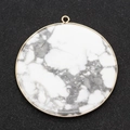 Round white marble stone pendant with gold edge and metal ring for DIY jewelry making - Howlite