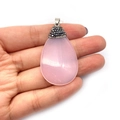 Handheld view of a teardrop pink stone pendant with rhinestones and silver clasp - No.4 (Light Pink)
