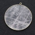 Natural pink crystal round pendant with gold metal rim and intricate stone textures - White Crystal