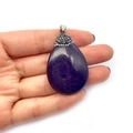 Water drop shaped purple gemstone pendant with sparkling diamond encrusted metal cap - Black Agate
