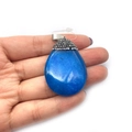 Handheld blue teardrop natural stone pendant with silver bail and zircon accents - No.6 (ai-Blue)