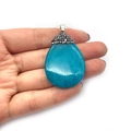 Blue natural stone teardrop pendant with micro-pave crystals and silver bail - No.7 (ai-Cyan)