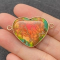 Connecteur coeur en pierre impériale colorée avec bordure dorée pour bijoux DIY - Entrelacé Rouge Orange Vert Jaune (Motif 5)