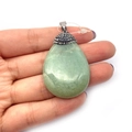 Green natural teardrop stone pendant with rhinestone cap and silver metal clasp - No.9 (Green)