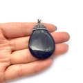 Waterdrop-shaped black natural stone pendant with sparkling rhinestone inlay and silver clasp - Color 11 (Black)