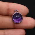 Close-up of a purple round gemstone pendant with silver plated bezel for DIY jewelry - 12x15mm, 2g / Purple Crystal