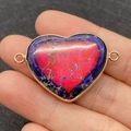 Pendentif cœur en turquoise rose et bleu avec cadre doré et doubles anneaux - Texture Rose Pourpre Bleu (Motif 8)