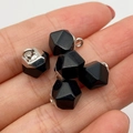 Set of five faceted black natural stone charms with silver metal loops for DIY jewelry - Black Agate