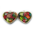 Detail of heart-shaped natural stone pendants with colorful marble patterns and gold metal frame - Bohemian Colorful Style (3)