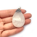 Water drop natural rose quartz pendant with diamond-encrusted dark grey metal clasp - No.14 (Pale Pink)