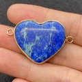 Pendentif connecteur cœur en pierre naturelle bleue avec bordure dorée pour bijoux - Texture Irrégulière Bleue (Motif 11)