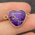 Pendentif cœur en pierre naturelle violette avec bordure dorée et double boucle DIY - Style de Texture Veinée Violette (No.11)