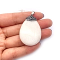 Waterdrop-shaped opal gemstone pendant with silver micro-pave diamond setting - No.16 (White)