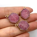 Rosafarbene sechseckige Kristallanhänger mit vergoldetem Rand für DIY-Schmuck - 15x22mm / US 1