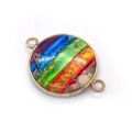 Rainbow emperor stone round double-hole connector pendant with gold plated bezel - Round