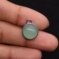 Light green natural stone round pendant with silver plating for DIY necklace jewelry - 12x15mm, 2g / Aventurine (No. 10)