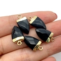 Colgante de flecha en ágata negra con tapa de metal dorado para creación de joyería DIY - Ágata negra