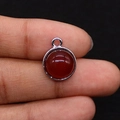 Deep red round gemstone pendant with silver plated bezel held by hand for jewelry DIY - 12x15mm, 2g / Red Agate