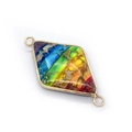 Pendente connettore a rombo in pietra arcobaleno con doppi anelli placcati oro - Diamante