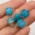 Faceted sea blue natural stone hexagonal charms with silver metal rings for DIY jewelry - Sea Blue Stone