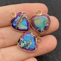 Colgantes de corazón en piedra imperial de colores con borde dorado para ver el tamaño - 16x19mm / Textura Craquelada Irisada (6)