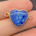 Connecteur cœur en pierre naturelle bleue avec bordure dorée et doubles anneaux DIY - Style de Pierre Naturelle Bleu Foncé (No.17)