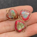 Colgantes de piedra imperial en forma de corazón con borde dorado para joyería DIY - 16x19mm / Textura Rosa y Azul Lago (7)