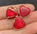 Colgantes de corazón en piedra emperador roja con borde dorado para joyería DIY - 16x19mm / Textura de Mármol Rojo (8)