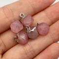 Set of five pink faceted hexagonal natural stone pendants with silver metal bails - Rose Quartz